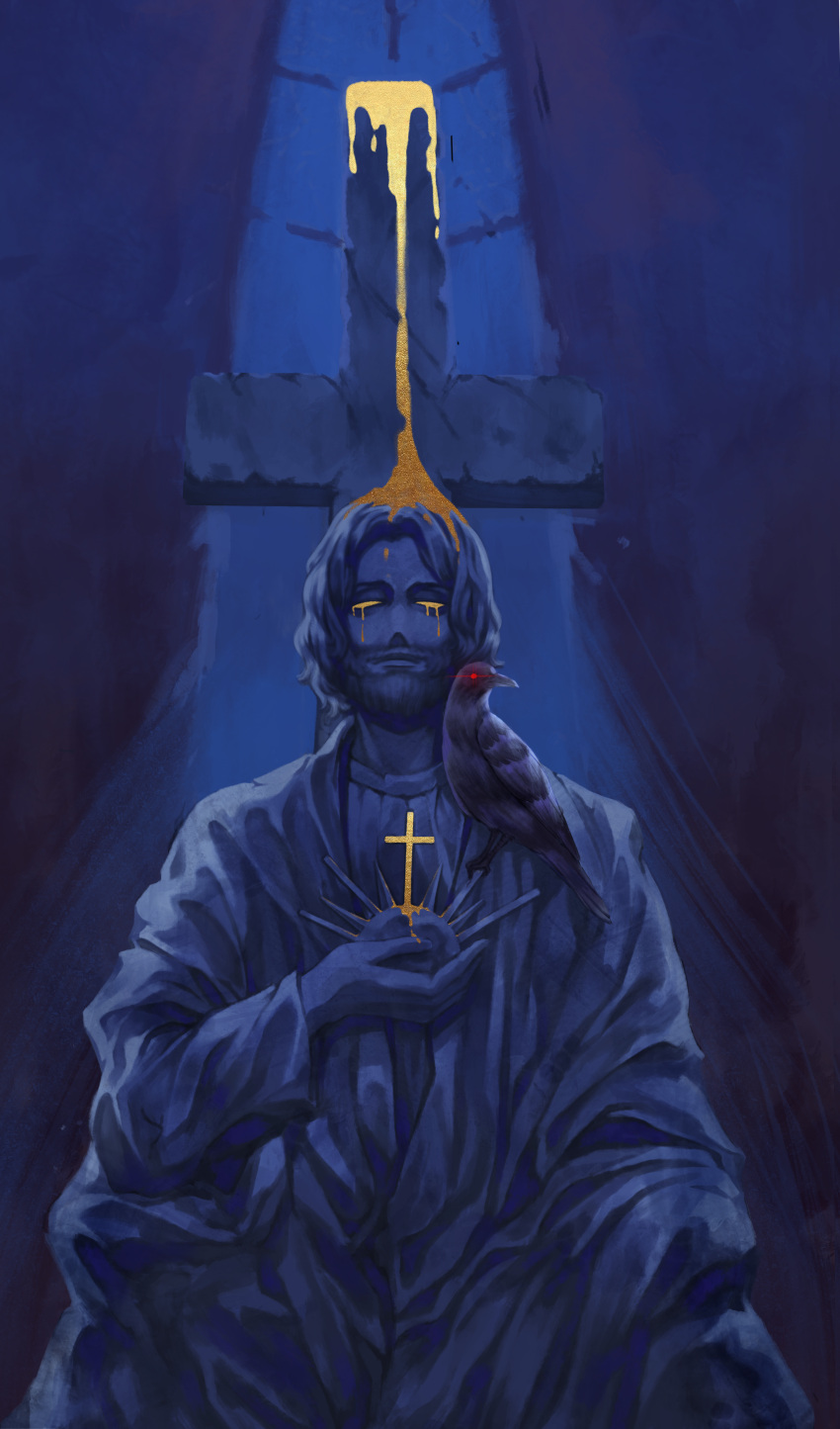 2boys, abstract_background, absurdres, adam_(lord_of_the_mysteries), amon_(lord_of_the_mysteries), angel, beard, bird