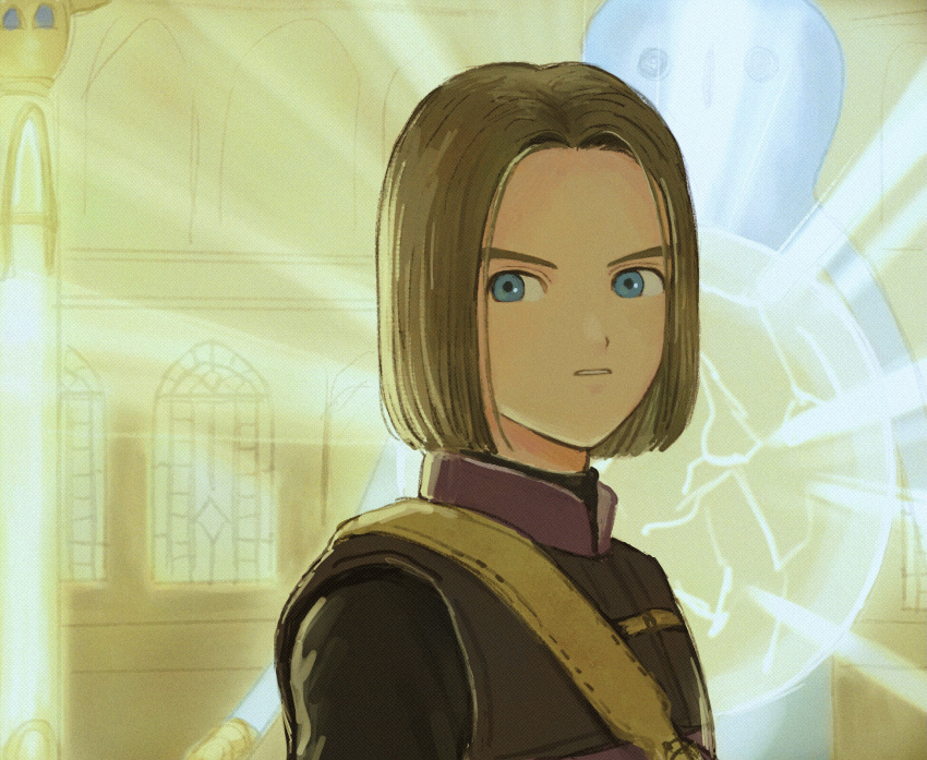 1boy, belt, blue_eyes, brown_belt, brown_hair, dragon_quest, dragon_quest_xi, hero_(dq11)