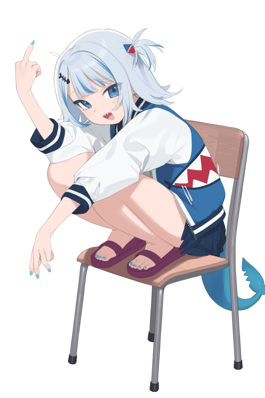 1girl, :d, absurdres, bangs, blue_eyes, blue_hair, blue_nails, blue_skirt