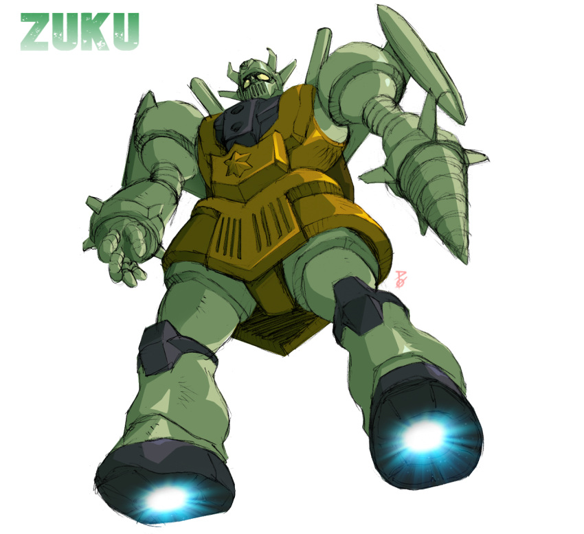 character_name, drill, from_below, head_tilt, looking_ahead, matayoshi_(nopple_1000), mecha, mobile_force_gangaru