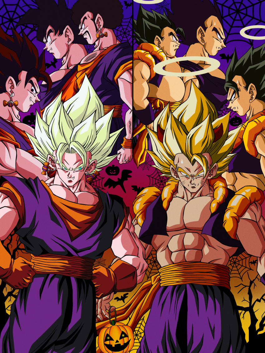 6+boys, abs, absurdres, afro, blonde_hair, candy_earrings, chest_hair, commentary