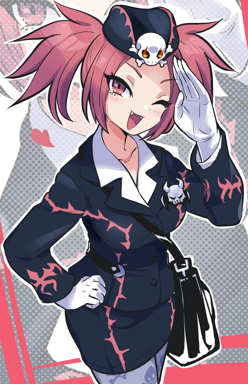 1girl, absurdres, bag, breasts, collared_dress, cowboy_shot, demon_girl, dress