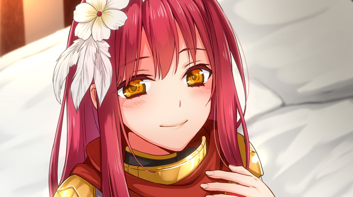 1girl, 20nigu, bangs, bed, blush, closed_mouth, commentary_request, commission