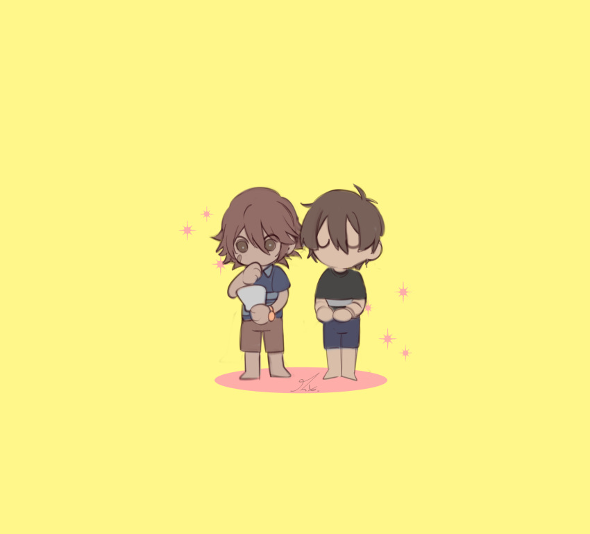 2boys, black_shirt, blue_shirt, brown_eyes, brown_hair, chibi, crying_child_(fnaf), five_nights_at_freddy's