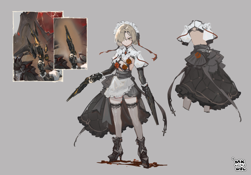 1girl, apron, asymmetrical_clothes, asymmetrical_skirt, azur_lane, backless_outfit, bare_back, belt