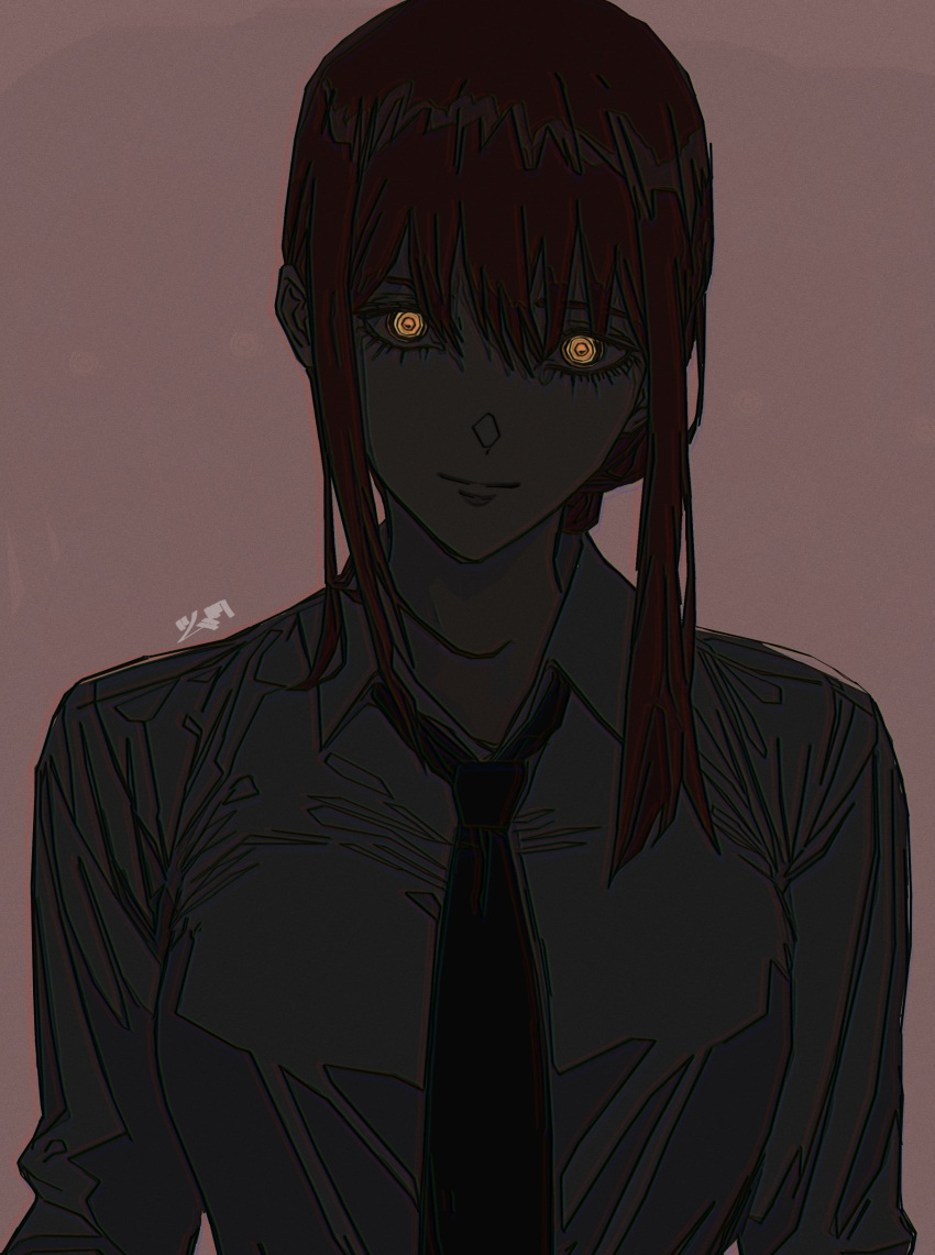 1girl, absurdres, bangs, black_necktie, black_pants, braid, braided_ponytail, brown_background