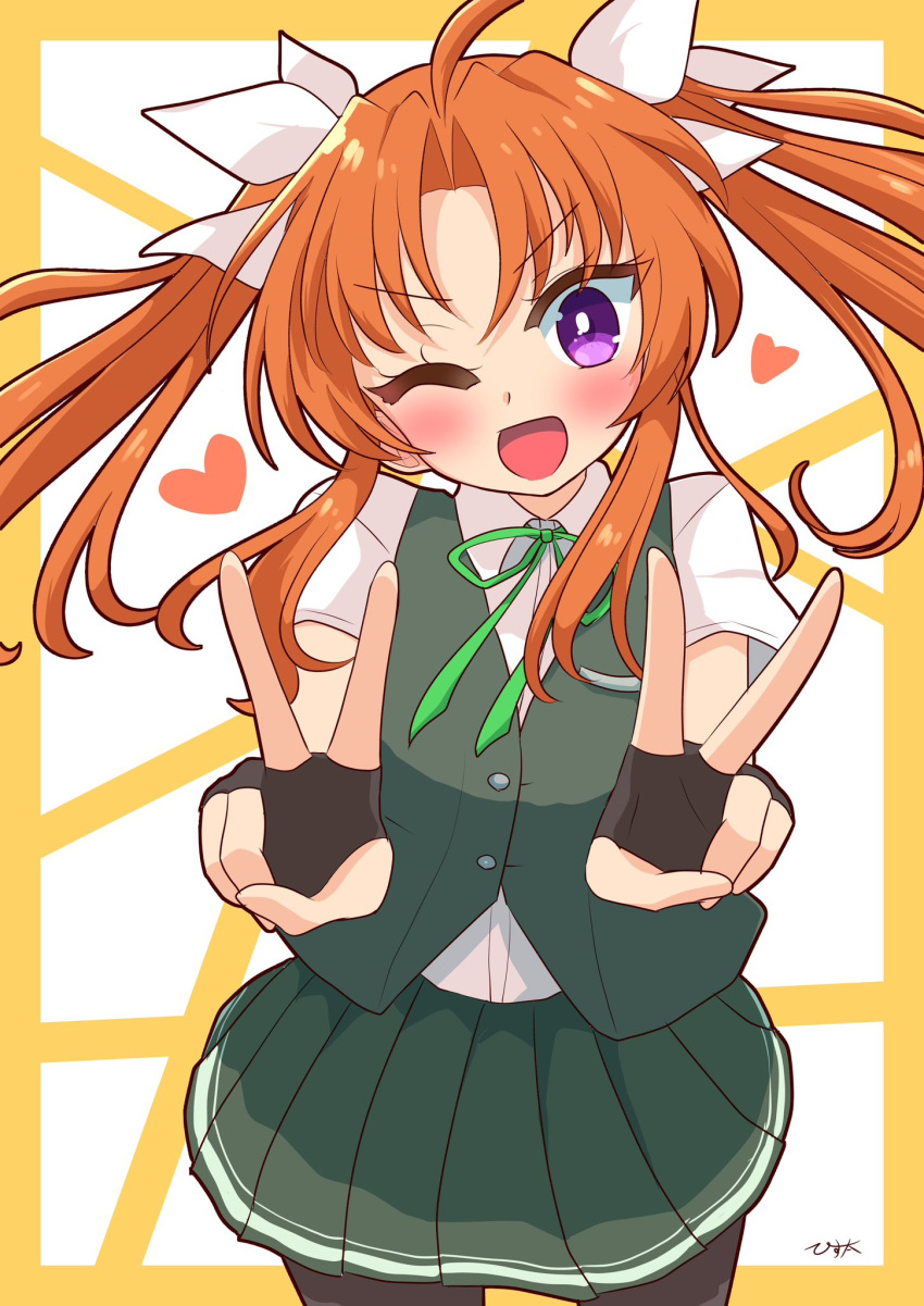 1girl, ;d, ahoge, bike_shorts, black_gloves, blush, brown_hair, collared_shirt