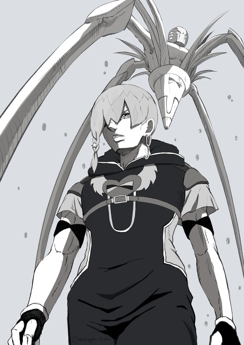 1boy, bangs, braid, earrings, fingerless_gloves, gloves, hair_ornament, heart