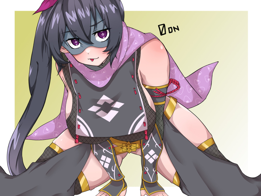 1girl, bare_shoulders, black_hair, blindfold, bodysuit, breast_curtains, breasts, chikiboneya