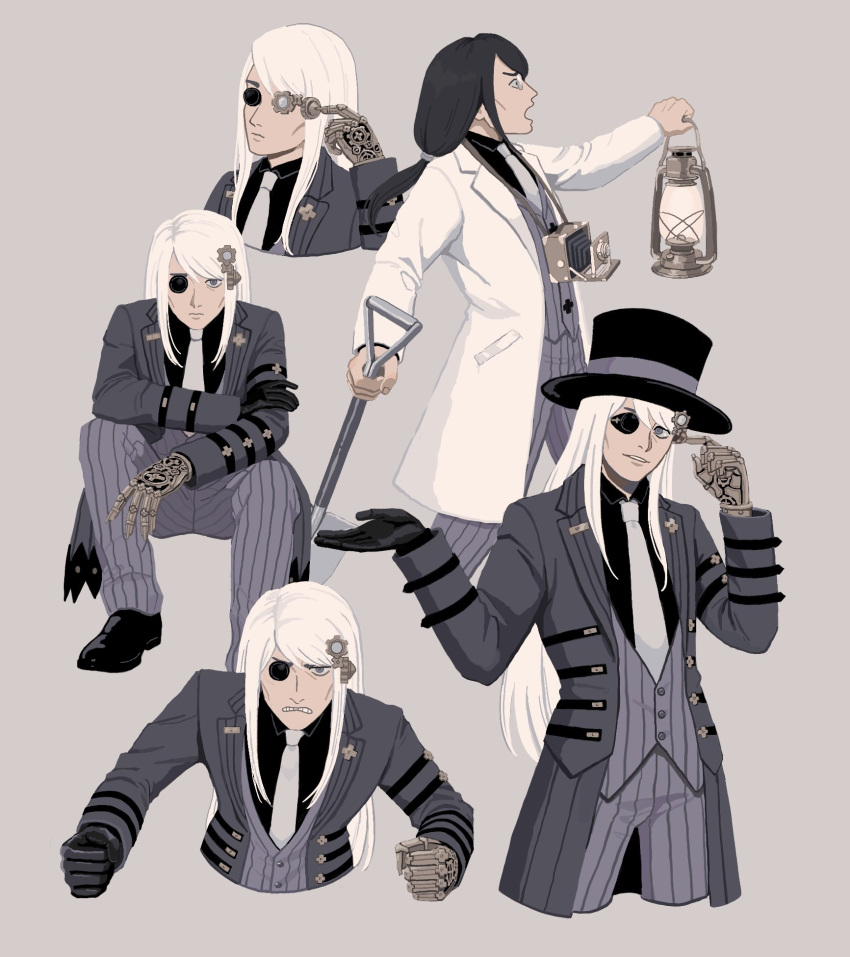 1boy, 23011620x, ace_attorney, black_gloves, black_hair, black_headwear, black_necktie, black_shirt