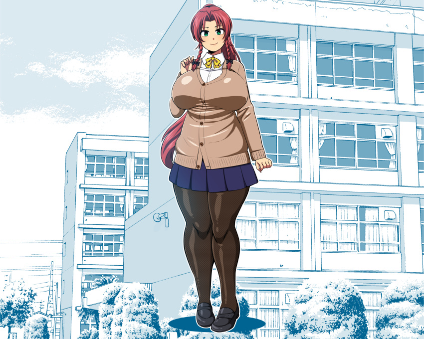 1girl, alternate_costume, alternate_hairstyle, amazon_(taitaitaira), bangs, black_footwear, black_pantyhose, blue_skirt