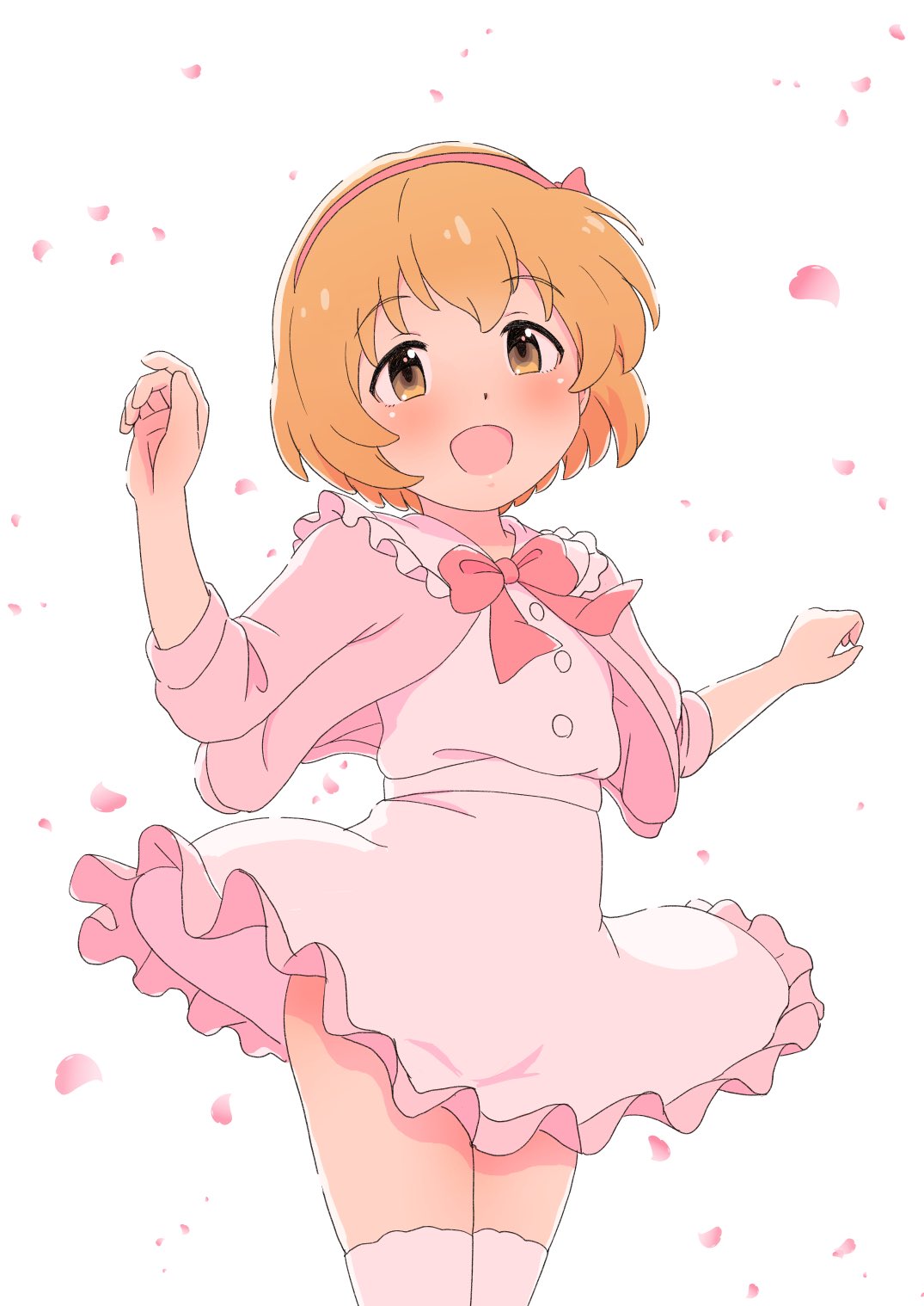 1girl, :d, ass, beika1677, bow, bowtie, cherry_blossoms, dress