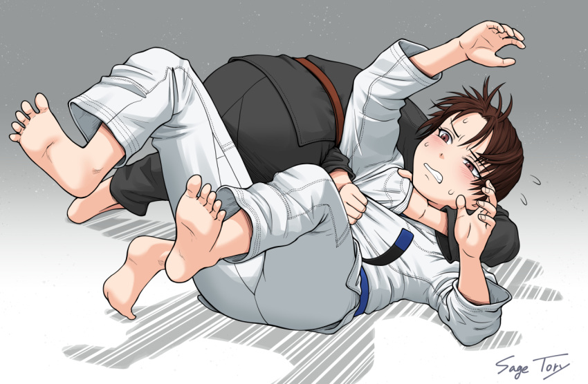2girls, dougi, feet, judo, multiple_girls, sage_tory, short_hair, torii_seiji