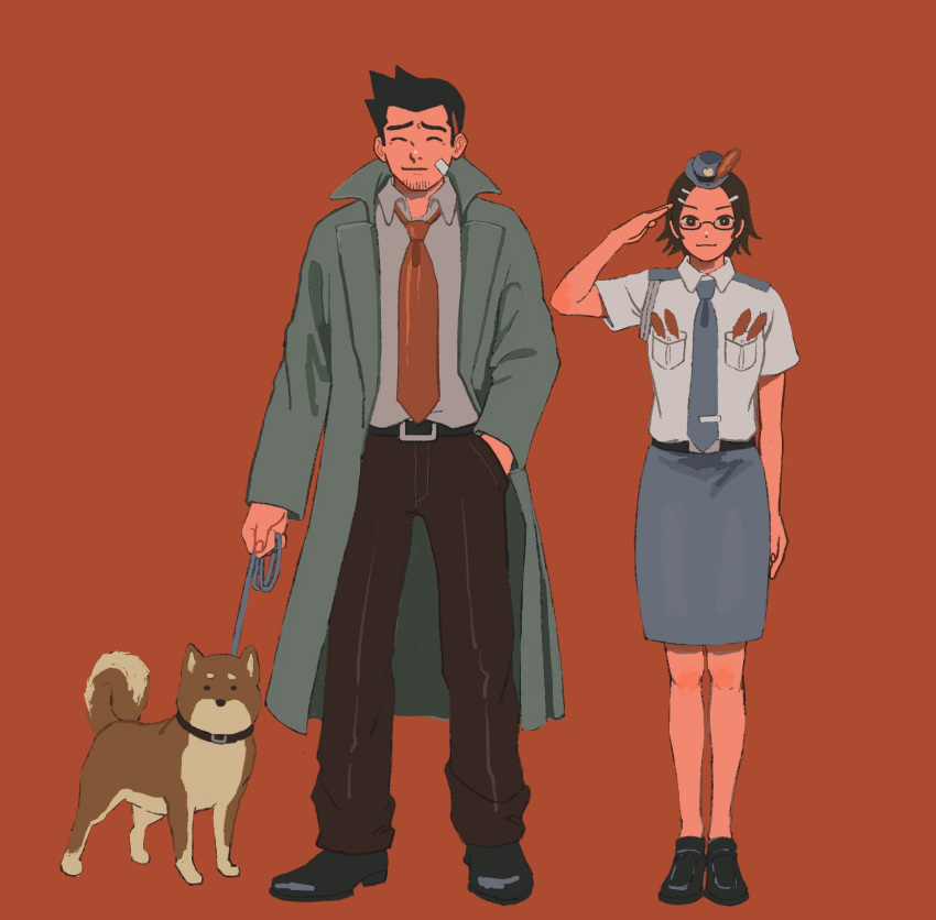 1boy, 1girl, 23011620x, ace_attorney, bandaid, bandaid_on_face, belt, black_belt