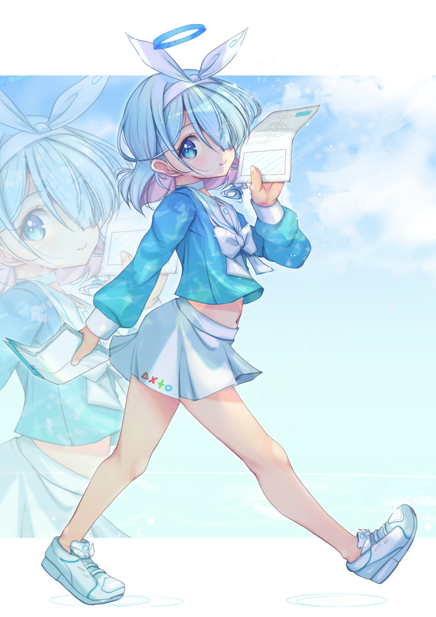 1girl, arona_(blue_archive), blue_archive, blue_hair, blue_shirt, bow, bow_hairband, braid