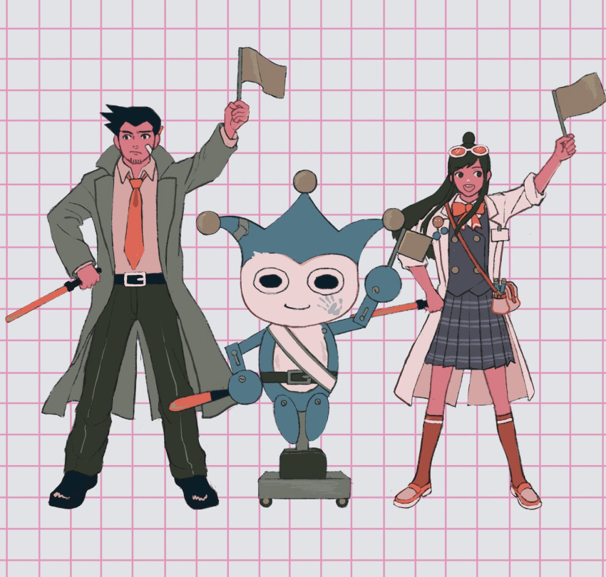 1girl, 23011620x, ace_attorney, bandaid, bandaid_on_face, belt, black_belt, black_eyes