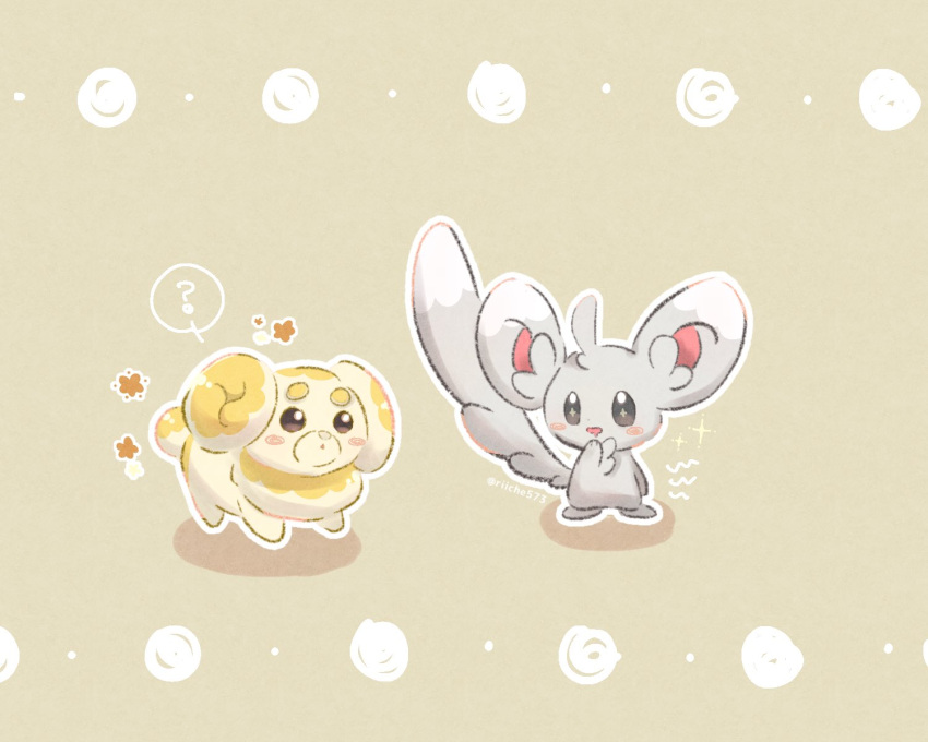 +_+, ?, blush_stickers, chira_(riiche573), commentary_request, drooling, eye_contact, fidough