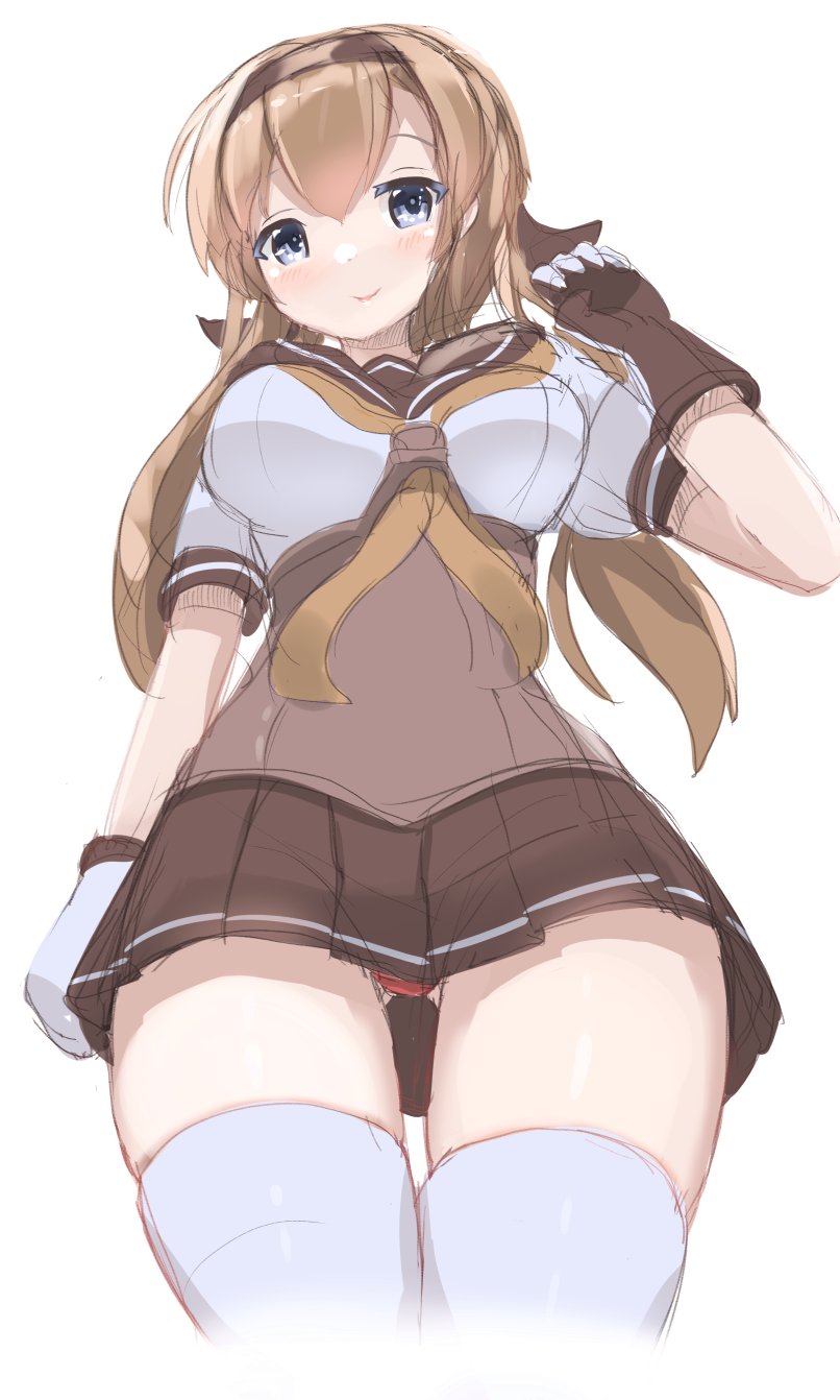1girl, black_headband, braid, breasts, chou-10cm-hou-chan_(teruzuki's), clothes_writing, gloves, gradient_background