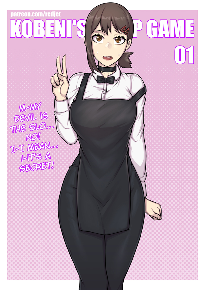 1girl, apron, arm_at_side, artist_name, bangs, black_apron, black_bow, black_bowtie
