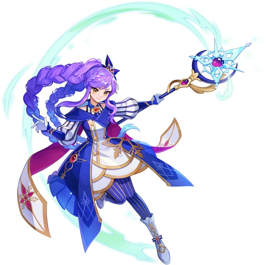 1girl, archmage_(latale), braid, cloak, highres, holding, holding_staff, latale