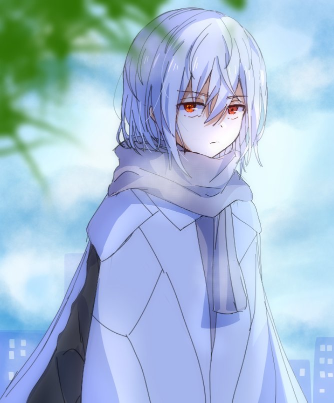 1boy, accelerator_(toaru_majutsu_no_index), albino, ambiguous_gender, bangs, black_shirt, blurry, blurry_background