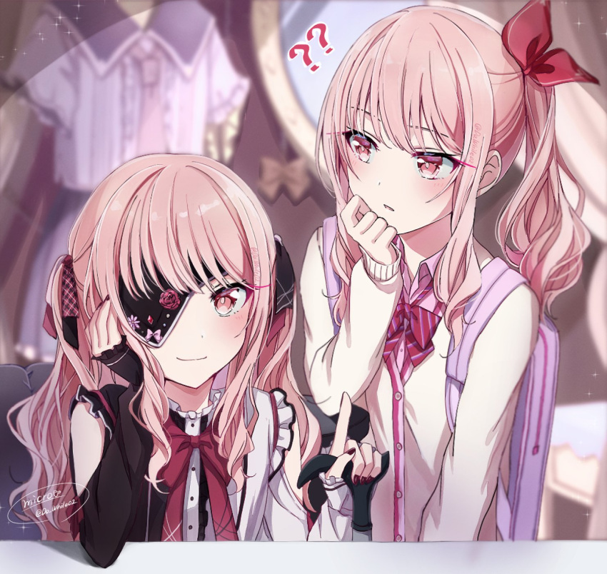 2others, ?, ??, akiyama_mizuki, androgynous, black_nails, bow, clone