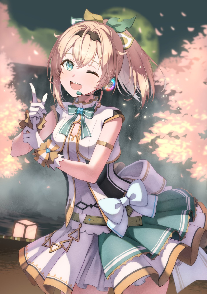 1girl, awokani, bangs, blonde_hair, bow, cowboy_shot, dutch_angle, gloves
