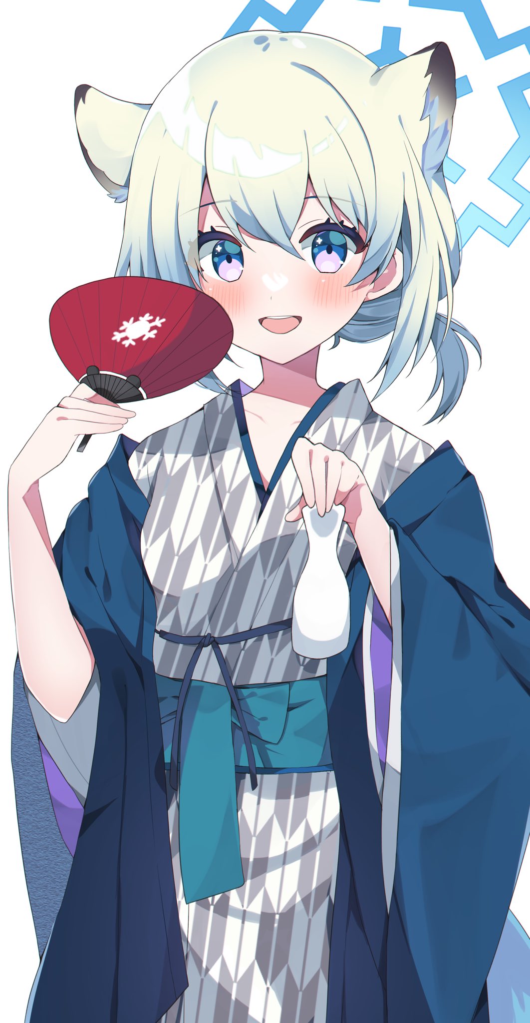 1girl, :d, animal_ears, bad_id, bad_twitter_id, bath_yukata, blue_archive, blush