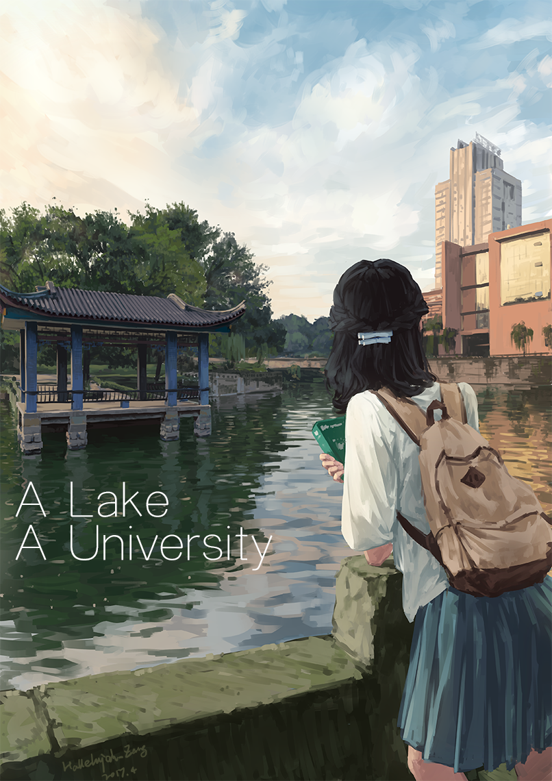 1girl, architecture, artist_name, backpack, bag, black_hair, blue_skirt, book