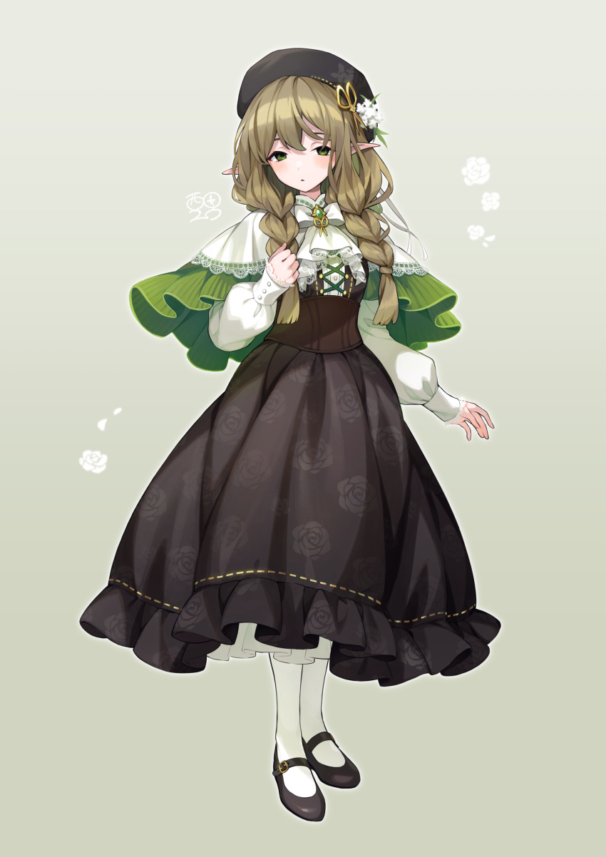 1girl, absurdres, bangs, beret, blush, braid, brooch, brown_eyes
