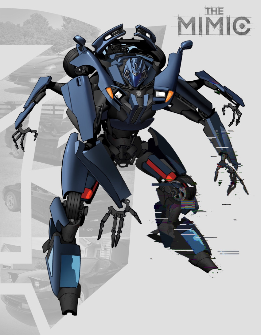 assault_visor, autobot, extra_arms, full_body, glitch, grey_background, highres, looking_at_viewer