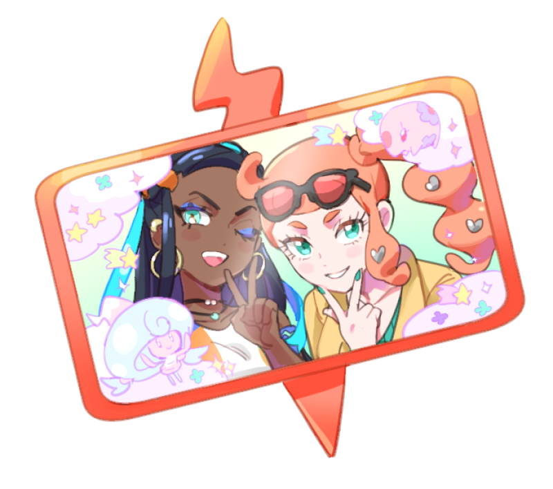 2girls, bad_id, bad_twitter_id, black_hair, blue_hair, blush_stickers, collarbone, dark-skinned_female