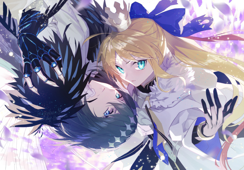 1boy, 1girl, ahoge, armor, armored_dress, artoria_caster_(fate), artoria_caster_(third_ascension)_(fate), artoria_pendragon_(fate)