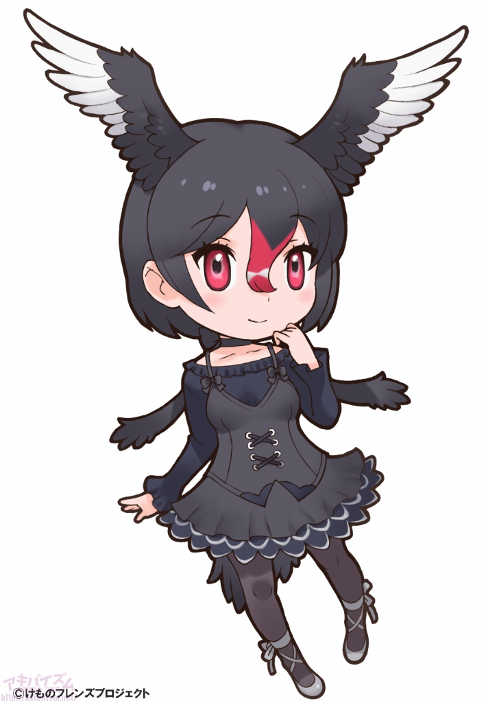 1girl, animal_ears, bird_ears, bird_girl, bird_tail, bird_wings, black_dress, black_footwear