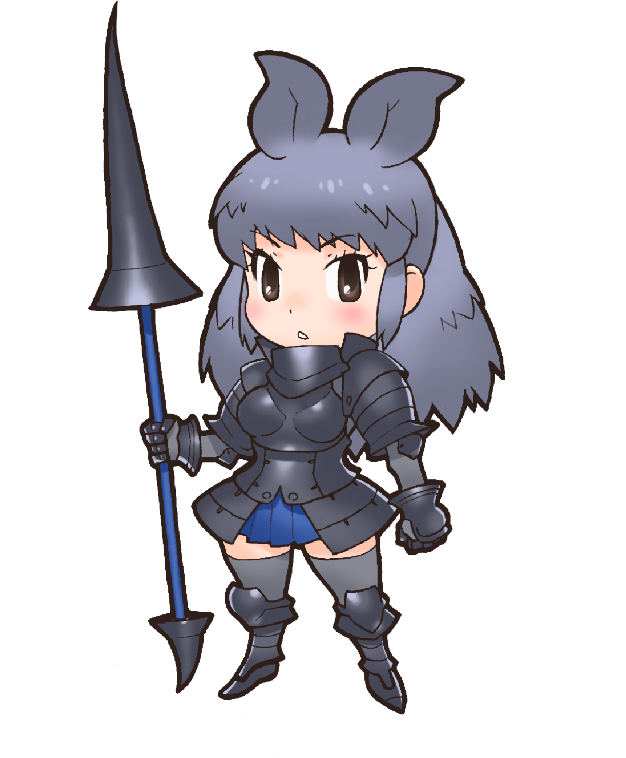 1girl, animal_ear_fluff, animal_ears, armor, black_eyes, black_hair, black_rhinoceros_(kemono_friends), extra_ears