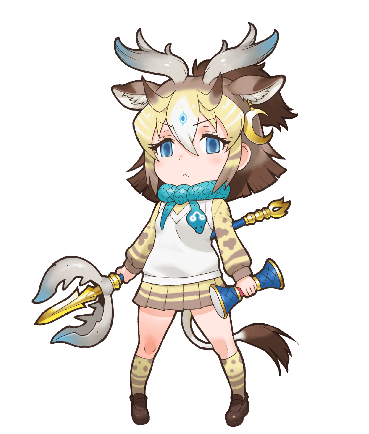 1girl, animal_ear_fluff, animal_ears, blonde_hair, blue_eyes, closed_mouth, empty_eyes, extra_ears