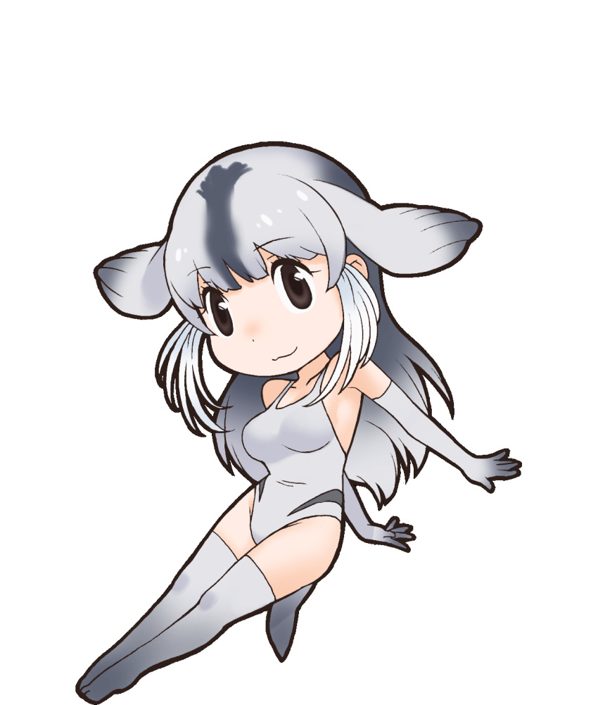 1girl, :3, animal_ears, bangs, bare_shoulders, bearded_seal_(kemono_friends), black_eyes, black_hair