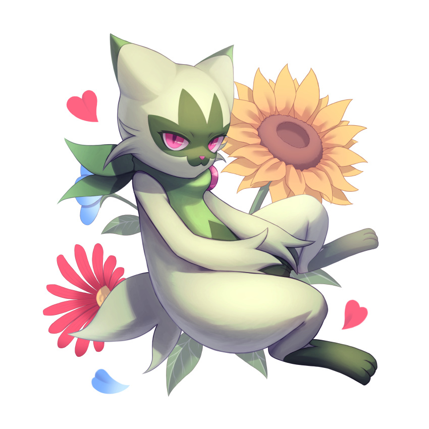 :3, absurdres, closed_mouth, commentary_request, floragato, flower, full_body, heart
