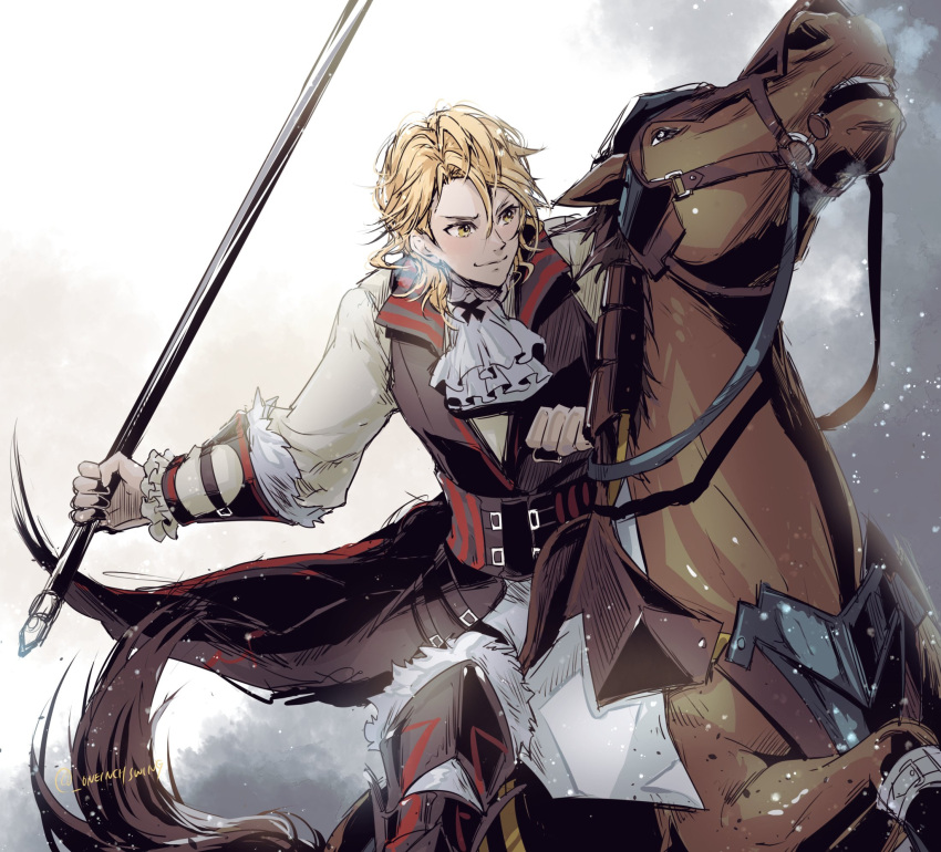 1boy, amber_(fire_emblem), ascot, black_vest, blonde_hair, commentary_request, fire_emblem, fire_emblem_engage