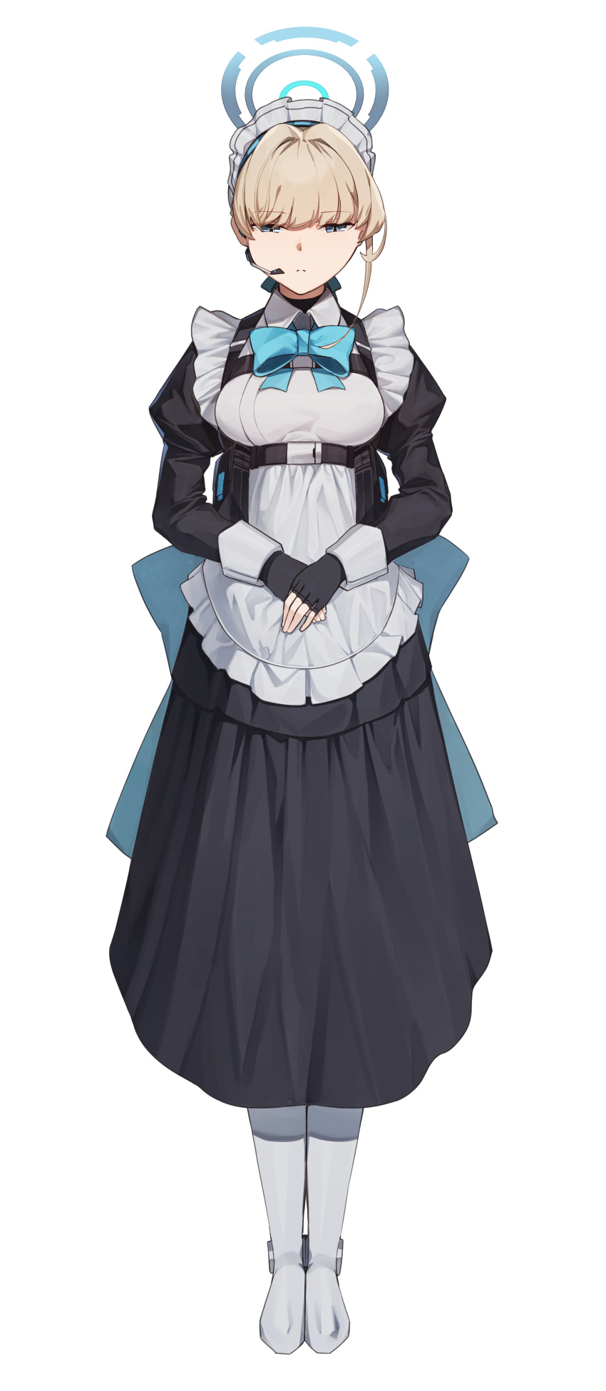 1girl, absurdres, apron, bangs, black_gloves, blonde_hair, blue_archive, blue_eyes
