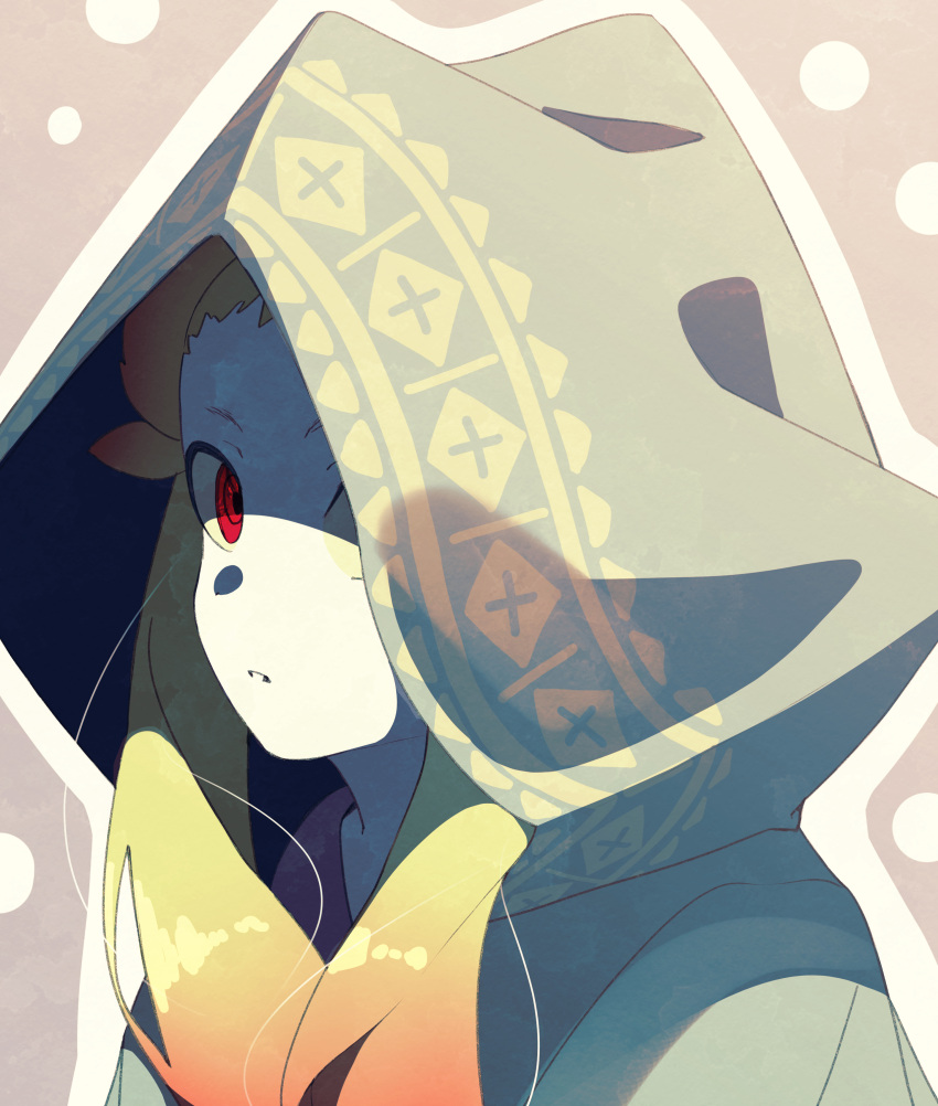 1girl, absurdres, colored_skin, gradient_hair, green_hair, highres, hood, hood_up
