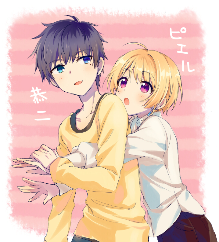 2boys, bangs, blonde_hair, blue_eyes, heterochromia, idolmaster, idolmaster_side-m, long_sleeves