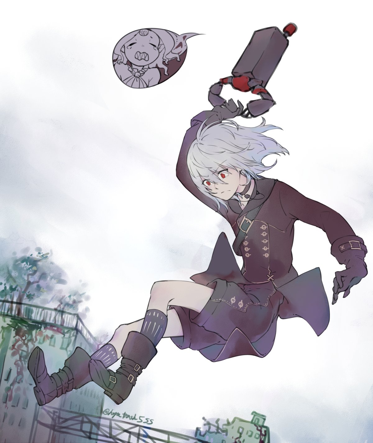 1boy, 1girl, accelerator_(toaru_majutsu_no_index), albino, ambiguous_gender, androgynous, bangs, belt