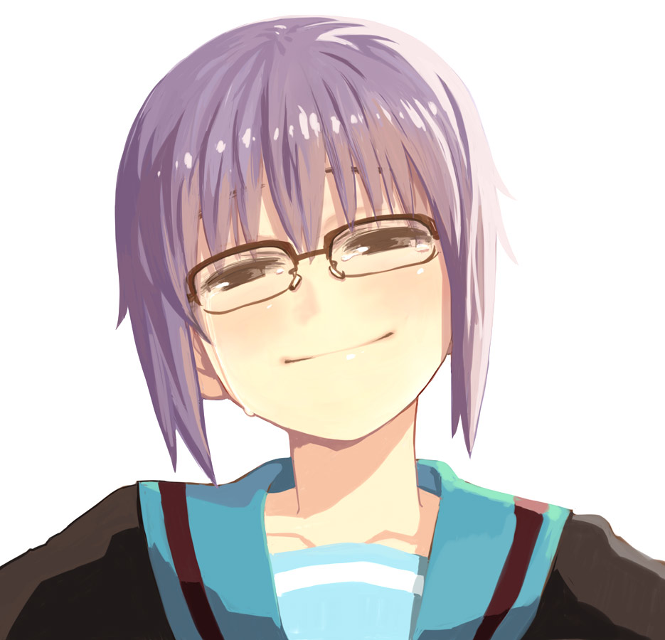 nagato_yuki, nagato_yuki_(shoushitsu), school_uniform, short_hair, smile, suzumiya_haruhi_no_shoushitsu, suzumiya_haruhi_no_yuuutsu, tears, yu_65026