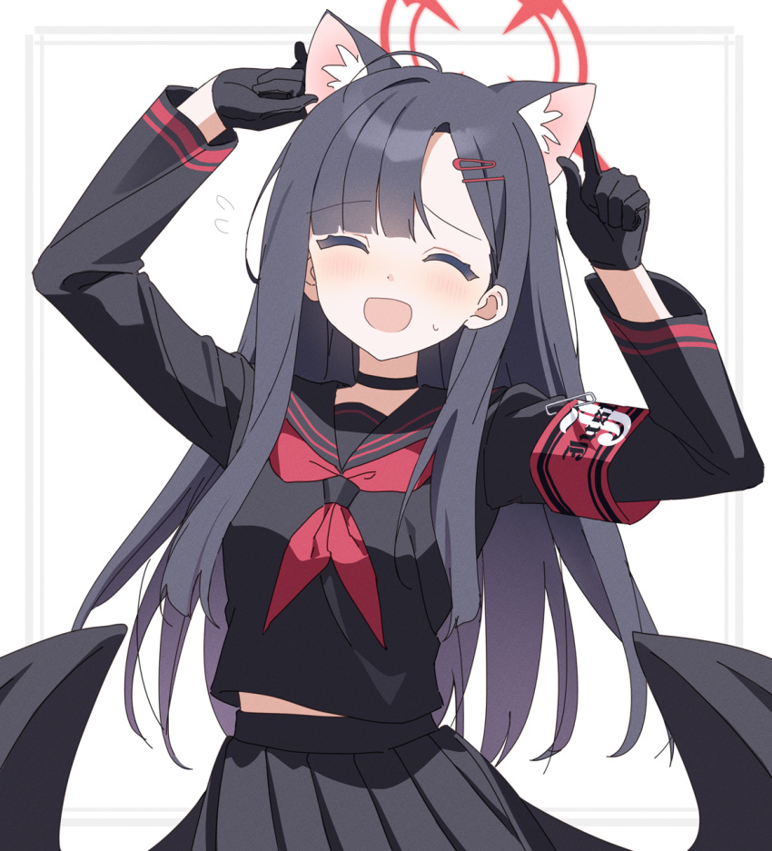 1girl, animal_ear_fluff, animal_ears, asymmetrical_bangs, bangs, black_choker, black_gloves, black_hair