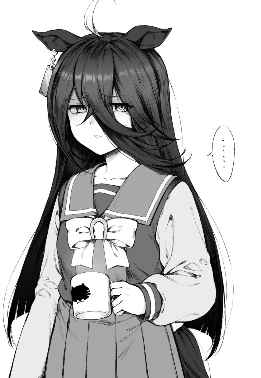 ..., 1girl, ahoge, animal_ears, annoyed, breasts, closed_mouth, collarbone
