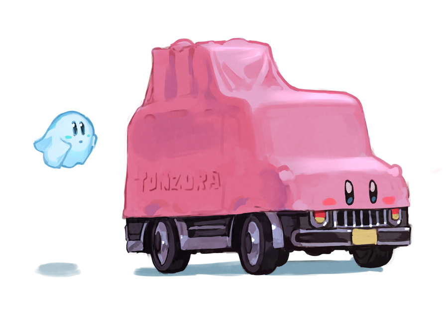 car, car_mouth, ghost_kirby, ground_vehicle, hankuri, kirby, kirby_(series), kirby_and_the_forgotten_land