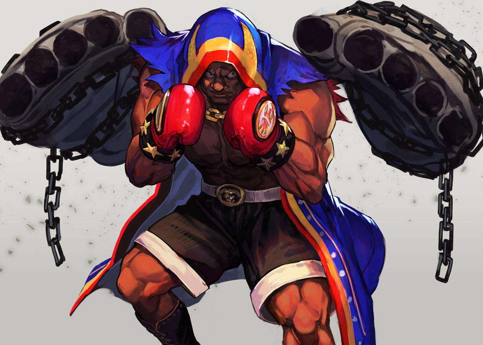 1boy, abs, balrog_(street_fighter), belt, boxing_gloves, boxing_shorts, chain, chain_necklace