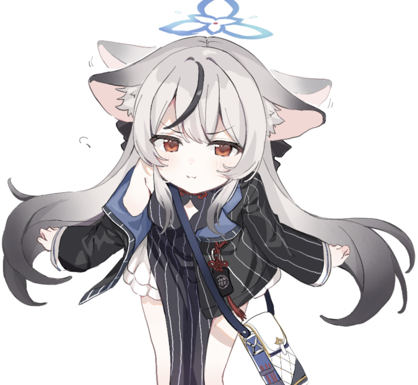 1girl, animal_ears, ao_(mintz), black_dress, black_jacket, black_ribbon, blue_archive, blush