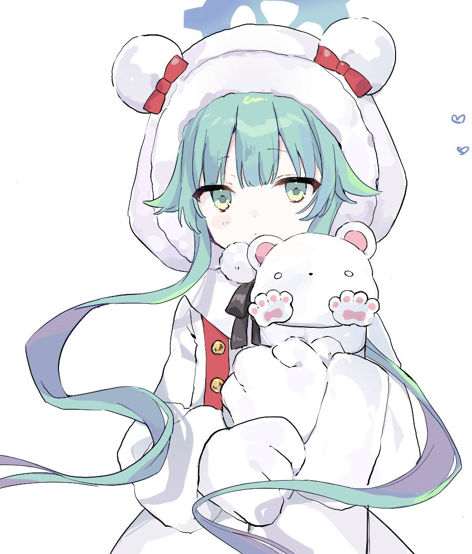 1girl, animal_hands, ao_(mintz), blue_archive, bow, closed_mouth, coat, fur-trimmed_coat
